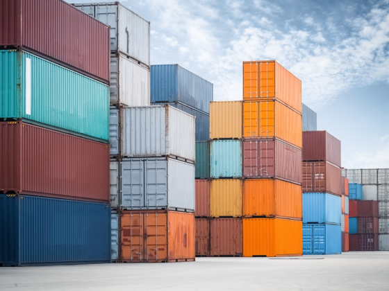 Containers stacked on a dock