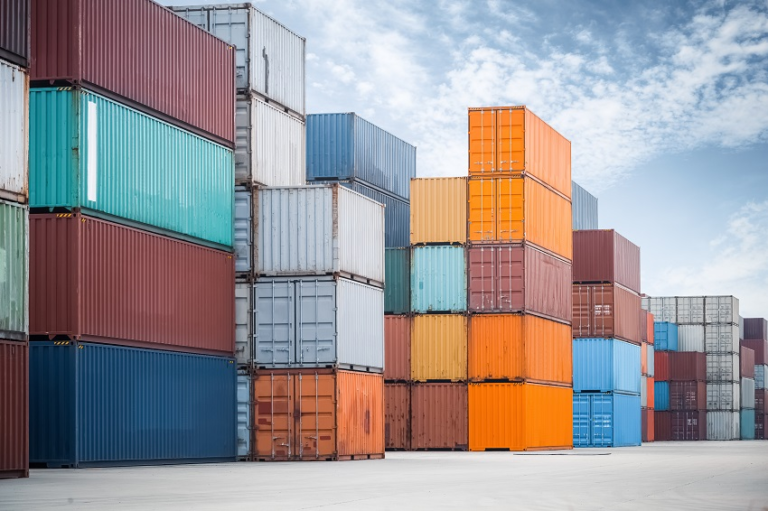 Containers stacked on a dock