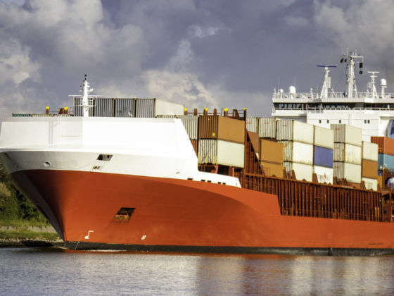 Large container ship in the water