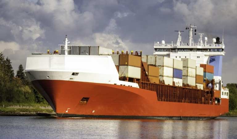 Large container ship in the water