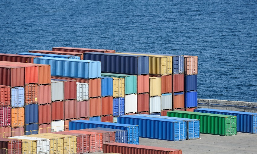 Containers stacked on a dock