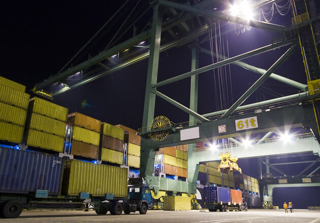 View of working dock at night