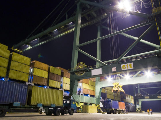 View of working dock at night