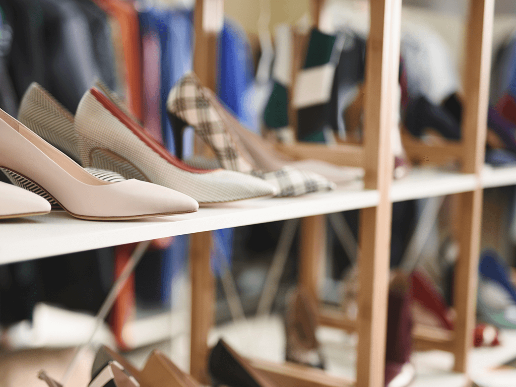 Shoes display on a retail shelf