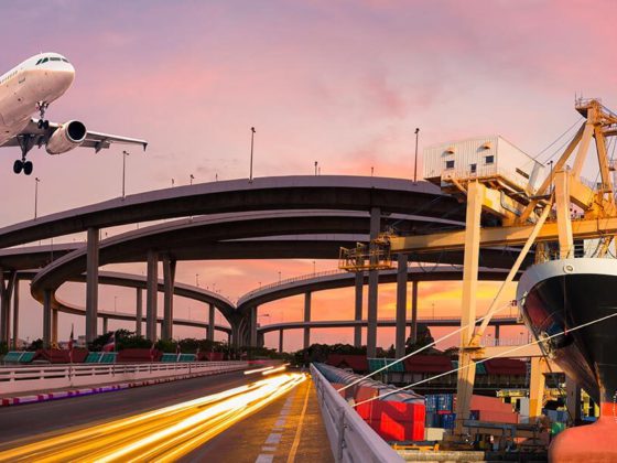 Airplane, truck, and ship collage