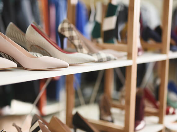 Shoes display on a retail shelf